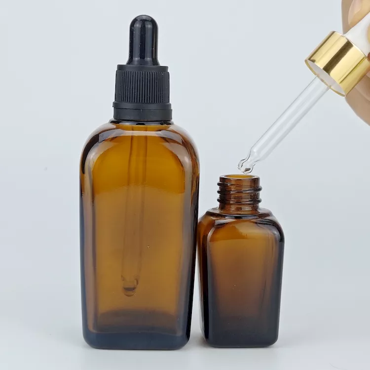 Brown glass square essential oil bottle