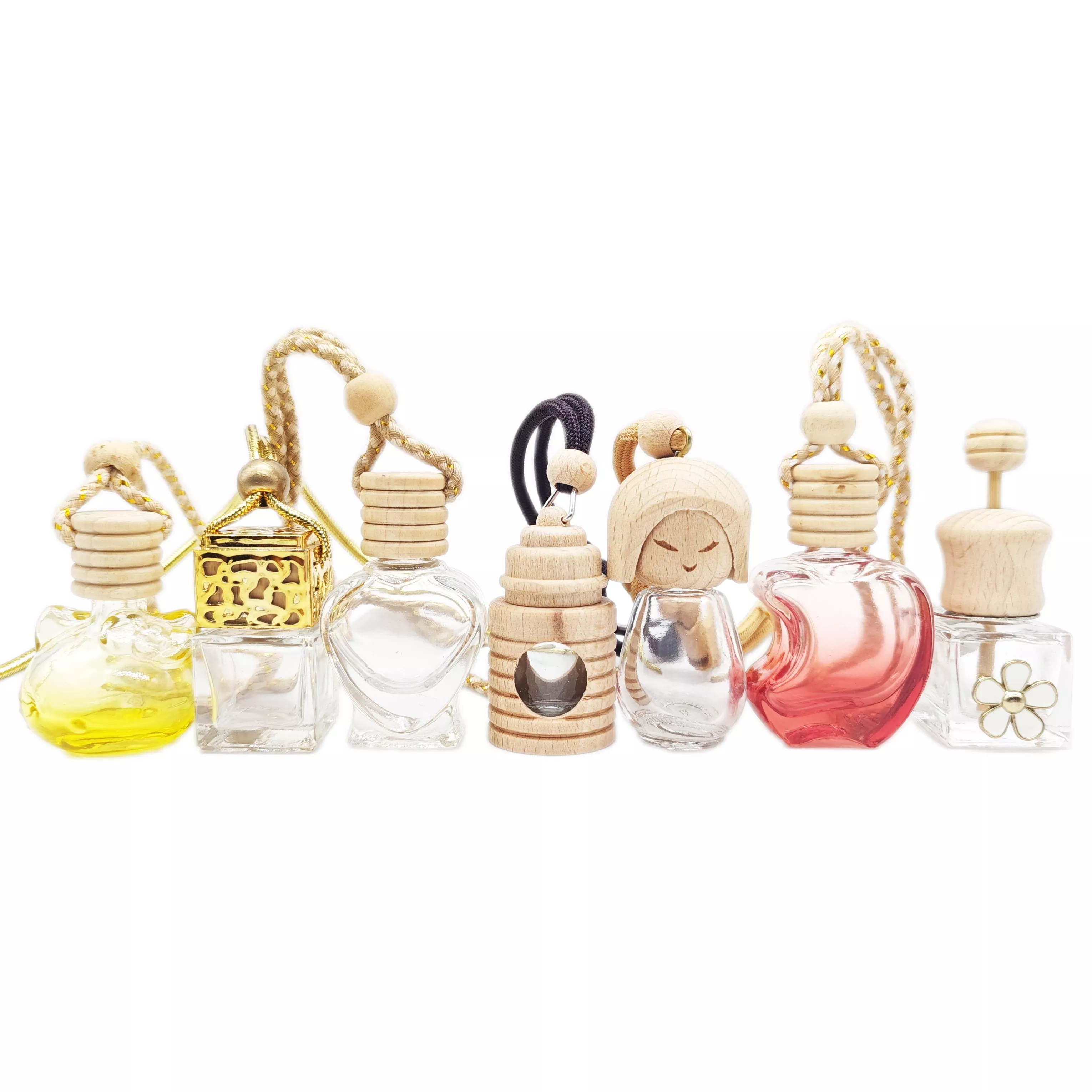 Empty glass car perfume bottle with rope
