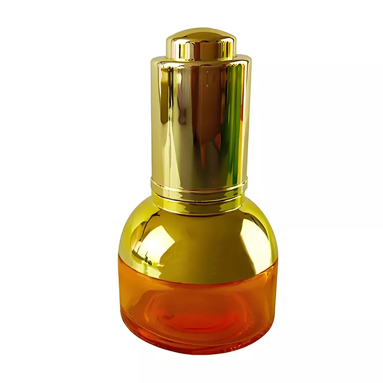 Custom color cosmetic serum bottle with push button dropper cap